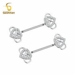 G23titan 2pcs Infinity Love Heart Nipple Piercing Ring 14G Surgical Titanium Barbell alternate view