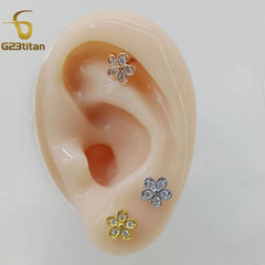 2PC Women's Flower Zircon Stud Earrings 3 Colors Engagement Wedding Jewelry for Cartilag detail view