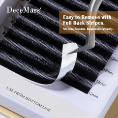 DeceMars V-shaped 6D Eyelash Extensions | Matte Black 12 Rows/Tray close-up view