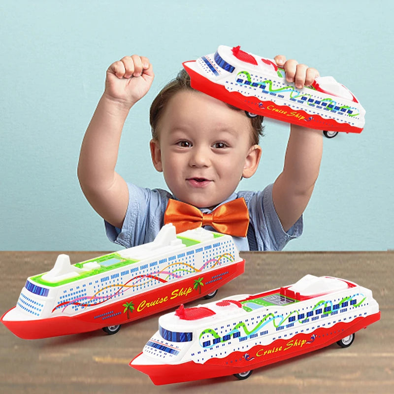 1PC Cruise Boat Ship Model | Pull Back Sliding Steamship Gliding Toy Gift close-up view