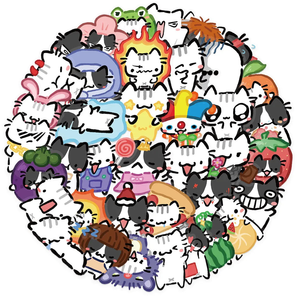 54pcs Transparent Cartoon Cat Stickers | Waterproof PET Decals for Guitar & Journals alternate view