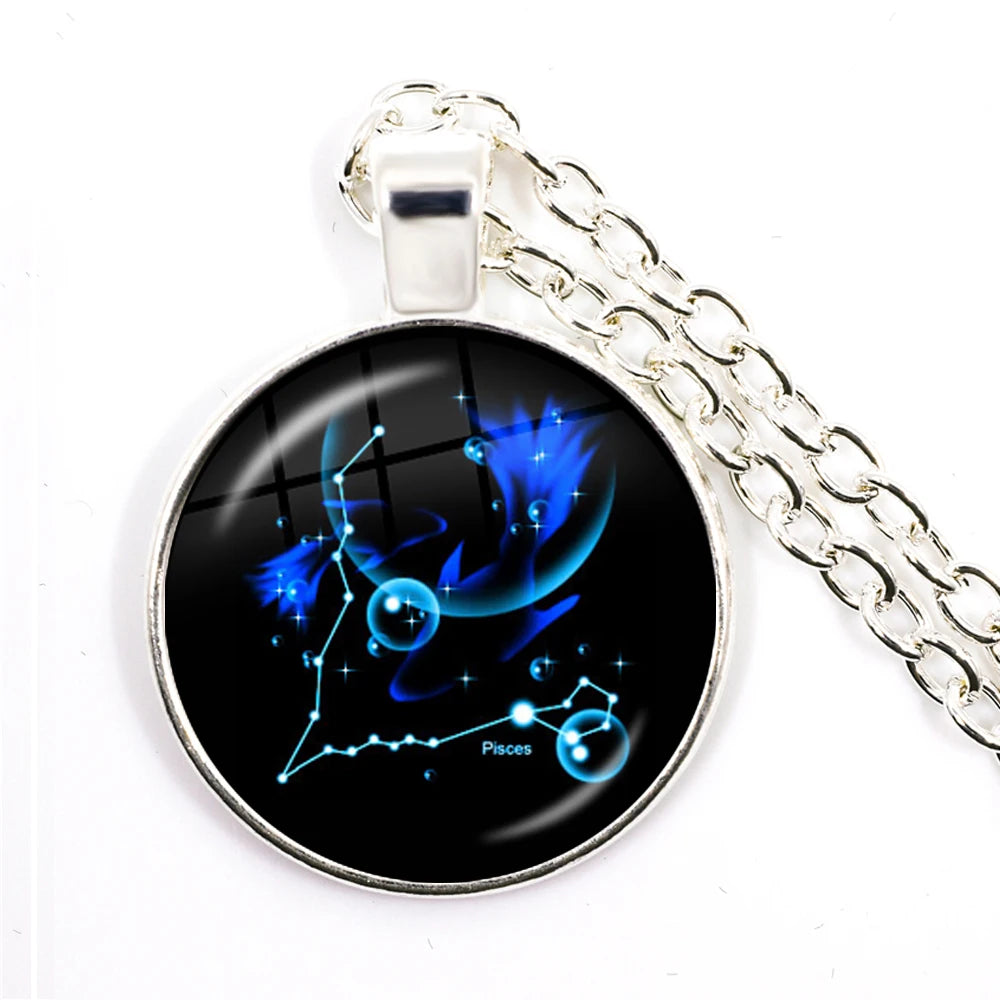 Zodiac Necklace Silver Plated | 12 Constellation Pendant Jewelry close-up view