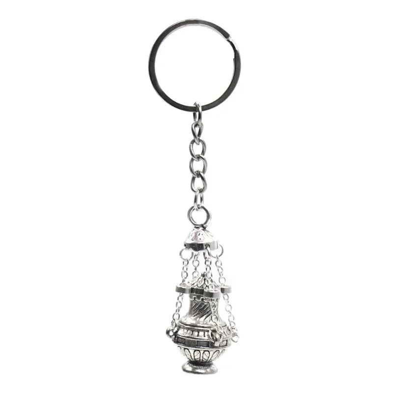 Christian Incense Burner Keychain | Religious Key Ring for Car Bag Pendant detail view