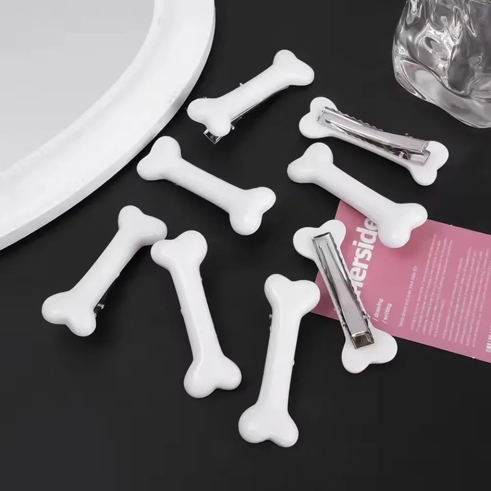 Y2K White Bone Hair Clip Cute Bobby Pins Girl Fashion Dog Bones Hairclips Decoration Hairpins Barret
