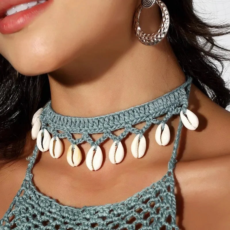 Handmade Shell Choker Necklace | Bohemian Beach Jewelry for Women additional angle