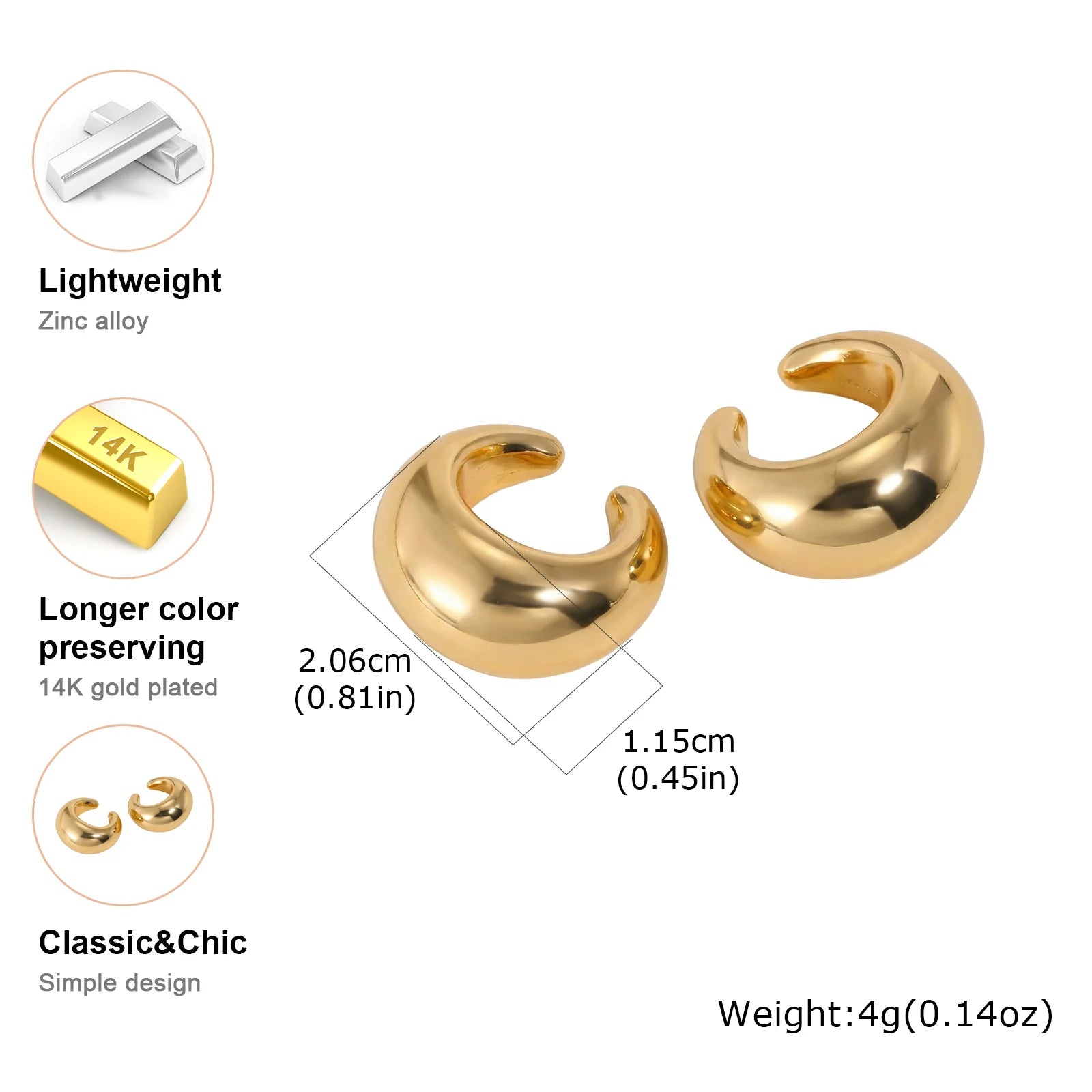 No Piercing Ear Cuff Set Silver-Gold Mixed Color Chunky Fluid Wave Clip On Earrings S lifestyle view