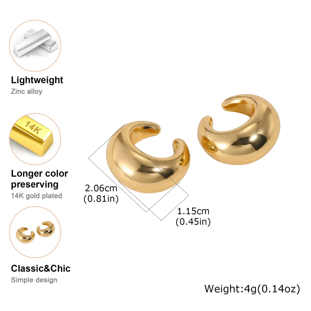 No Piercing Ear Cuff Set Silver-Gold Mixed Color Chunky Fluid Wave Clip On Earrings S lifestyle view