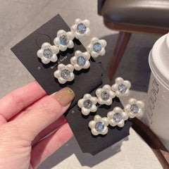 2Piece of Sweet Cute Korean Style Baroque Pearl Flower Clip Women Bangs Clip Elegant Duckbill Hair Rhinestone Accessory Pair Set