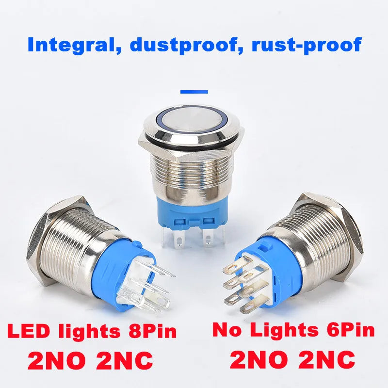 16/19/22mm Waterproof Metal Push Button Switch | 2NO2NC Self-Locking Automotive Engin alternate view