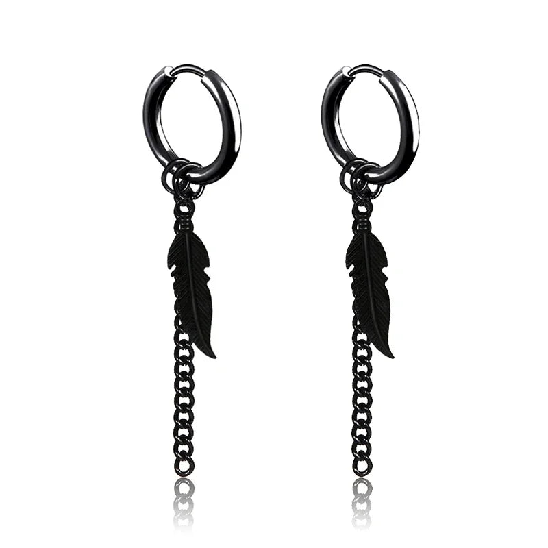 Cross Feather Stud Earrings Set | Unisex Stainless Steel Punk Jewelry additional angle