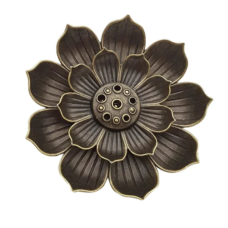 Porous Lotus Incense Holder Tray | Zen Metal Sandalwood Incense Burner Plate additional angle