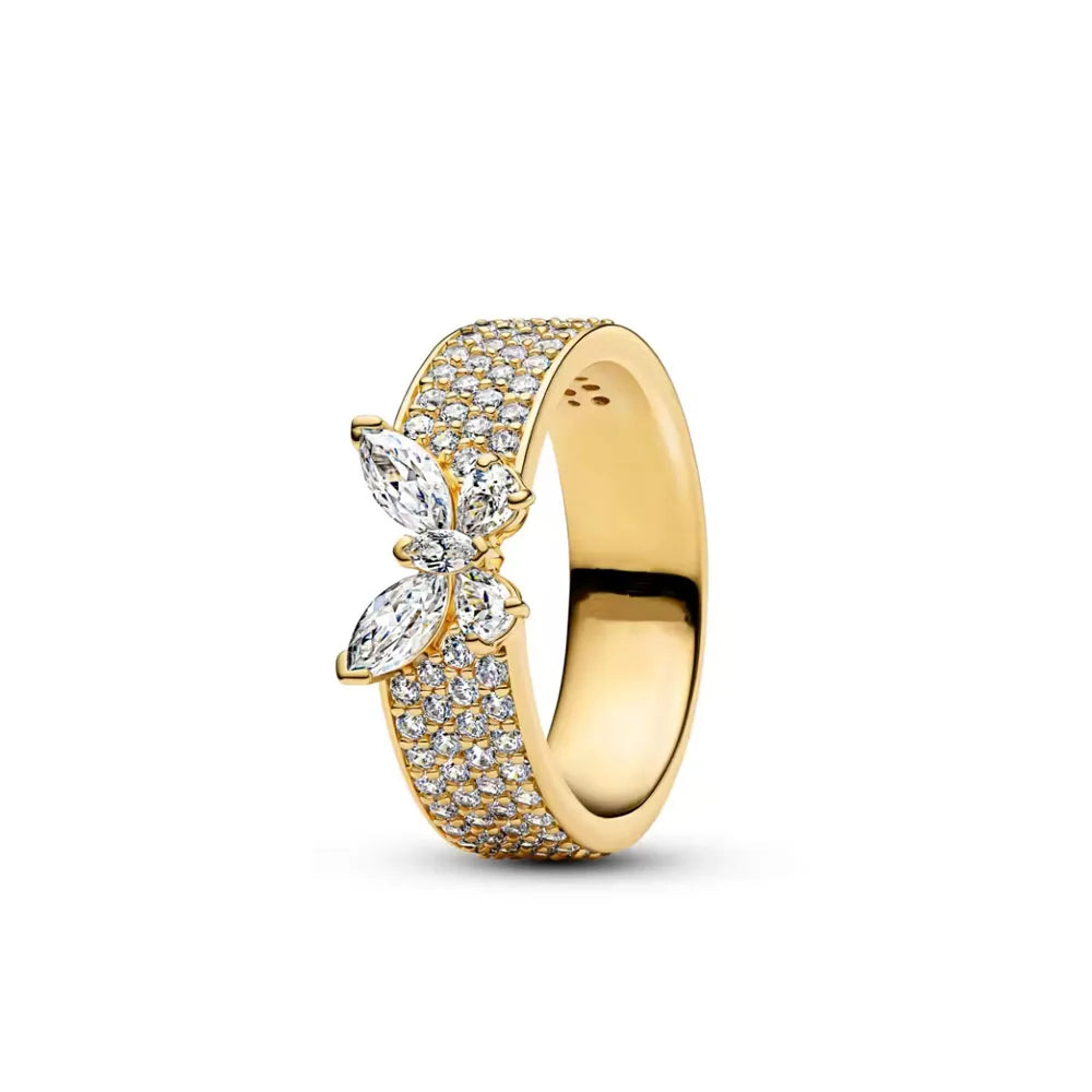 925 Sterling Silver Heart-Shaped Butterfly Flower Ring | Exquisite Charm Jewelry for H close-up view