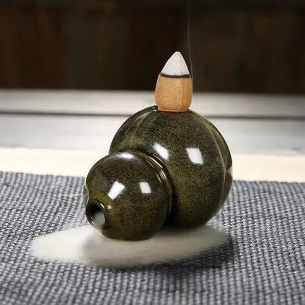 Mini Ceramic Gourd Incense Burner | Backflow Cone Censer for Desk Decor detail view