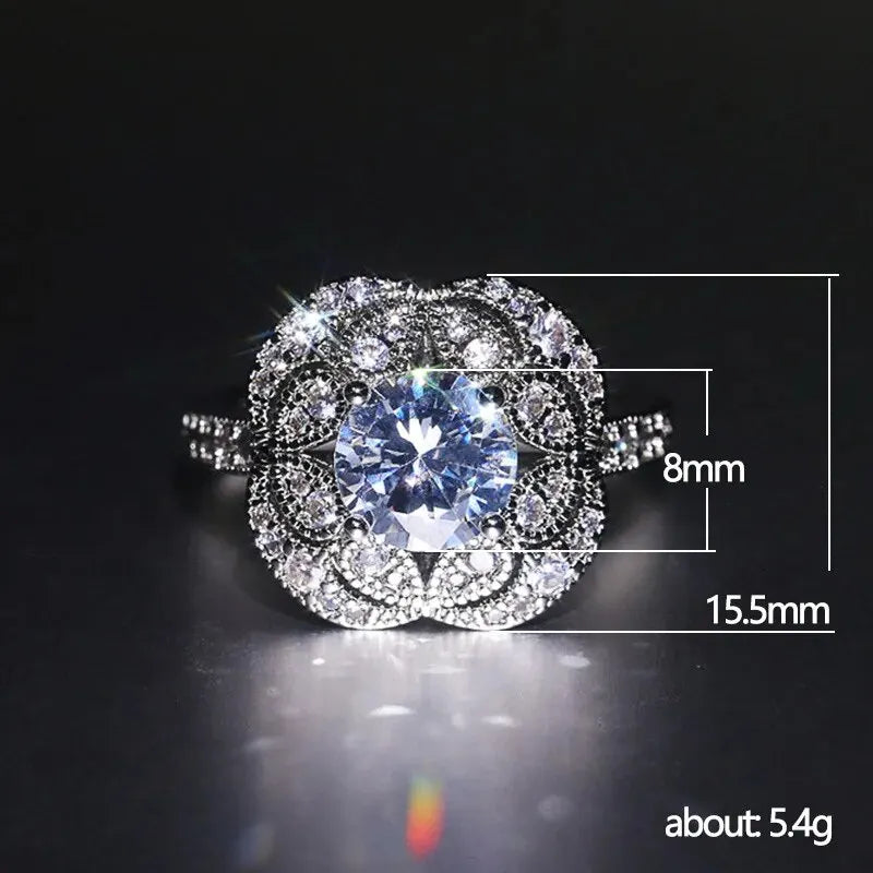 Luxury Jewelry 925 Sterling Silver Large Round Cut White Topaz CZ Diamond Couple Ri additional angle