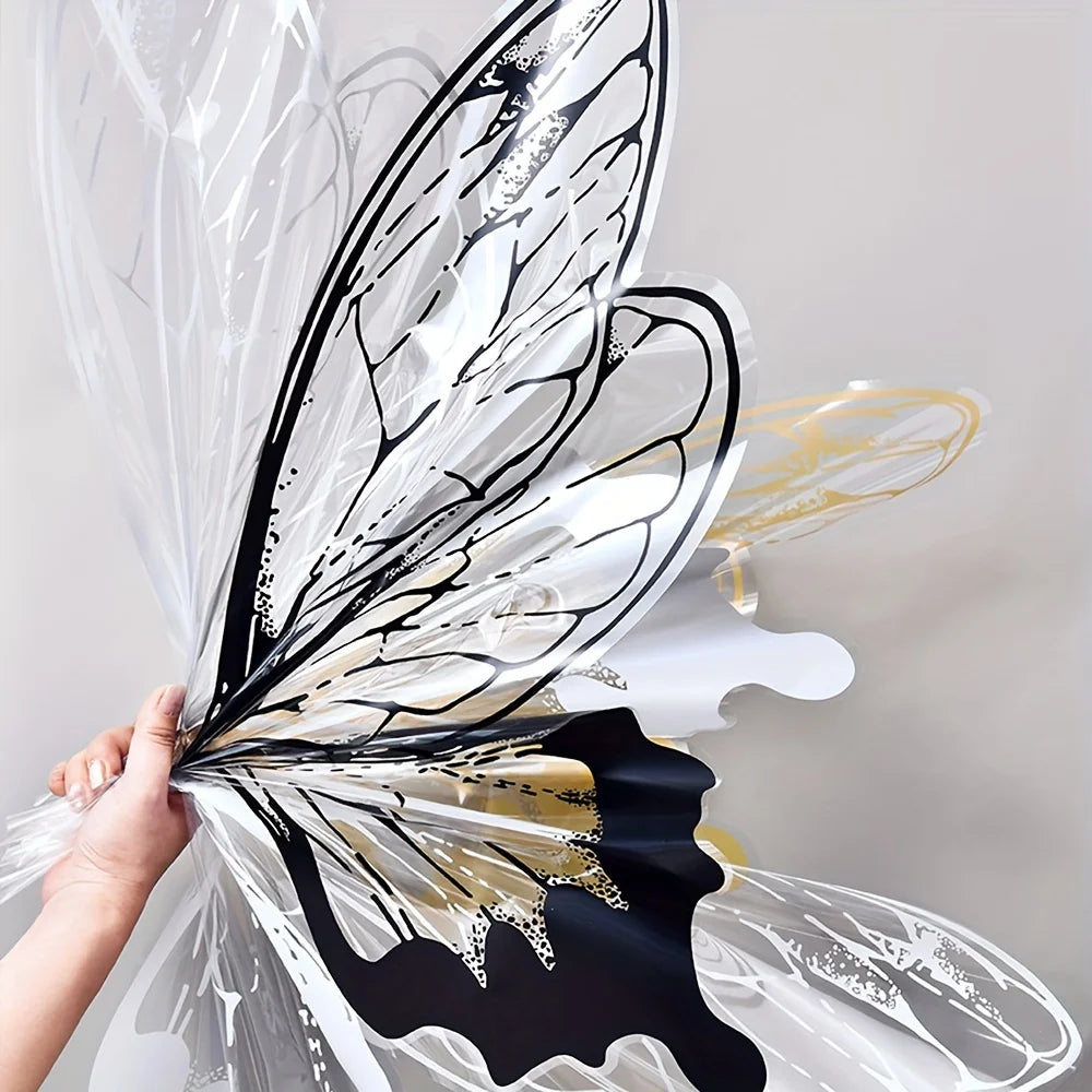 40pcs Transparent Crystal Butterfly Wrapping Paper | Floral Bouquet Packaging Material close-up view