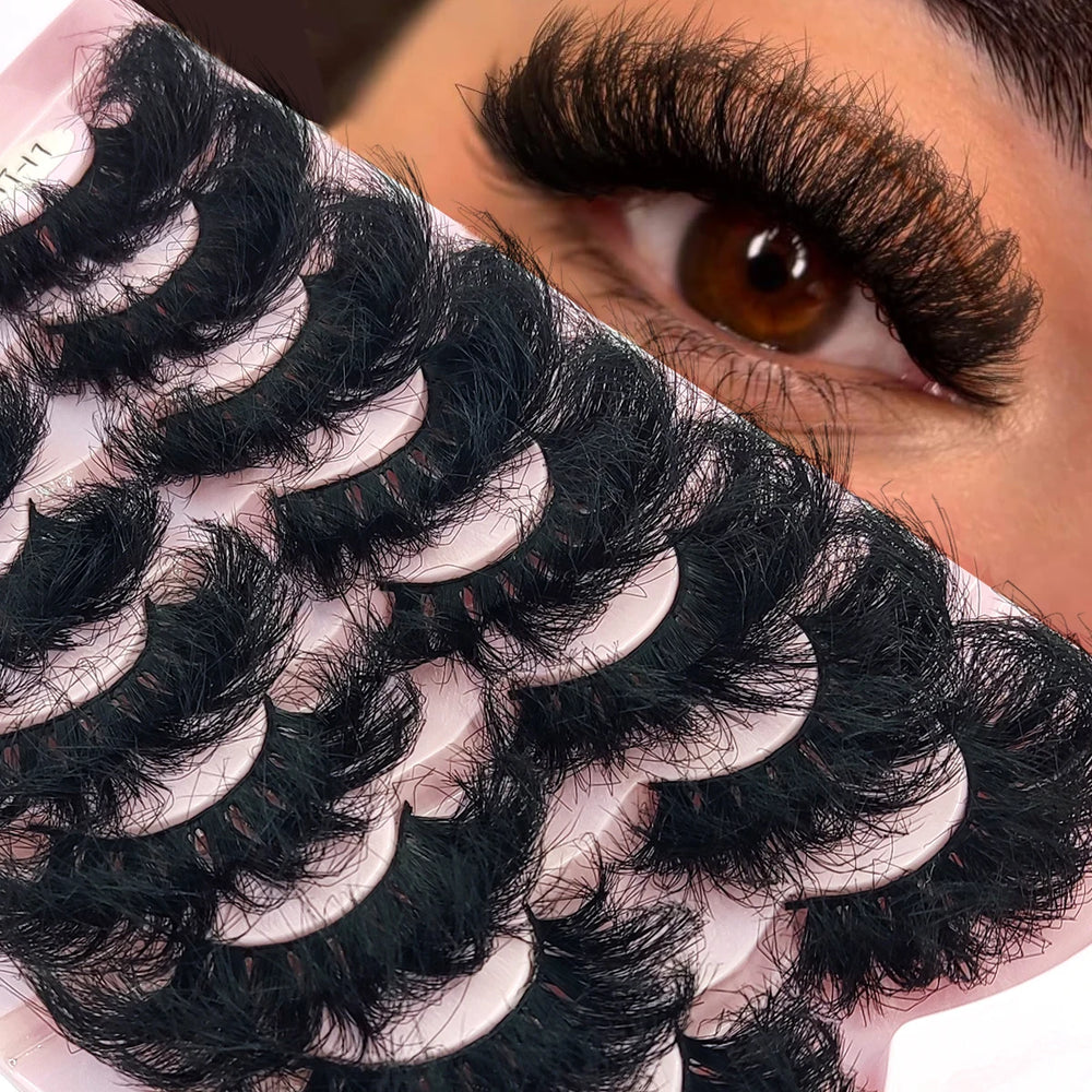 5-8 Pairs Natural Russian Striped Mink Lashes | 3D Volume Wavy False Eyelash Extension close-up view