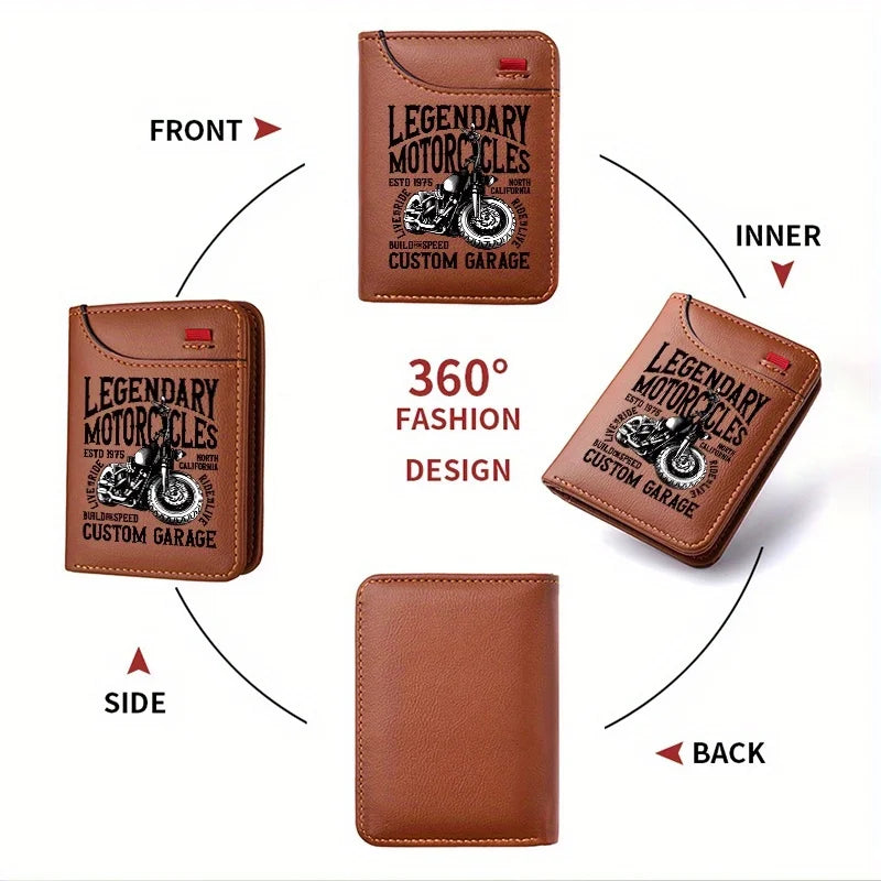 Men's Retro Faux Leather Wallet | Vintage Motorcycle Slim Card Holder close-up view
