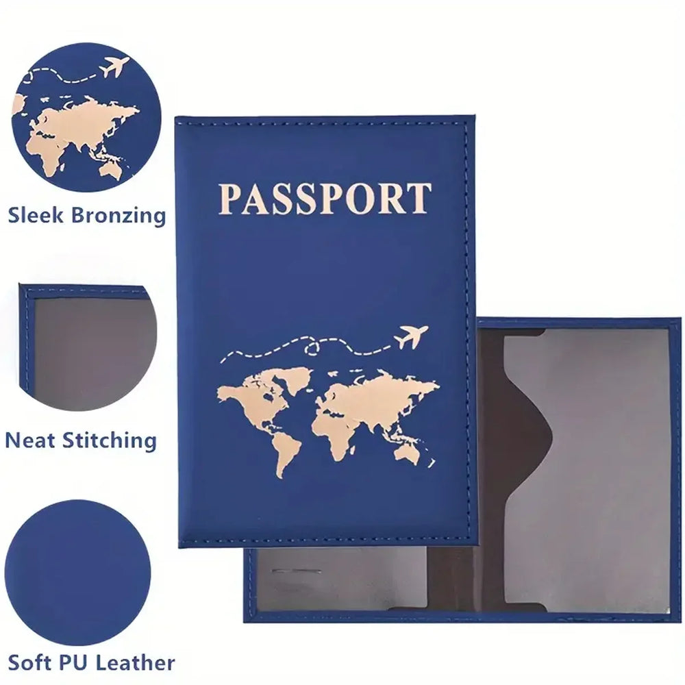 Fashion Passport Protective Cover World Pattern Travel Passport Holder Wallet Gift PU close-up view