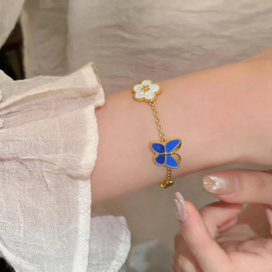 Blue Dripping Oil Butterfly Bracelet for Women Fritillary Flower Leaf