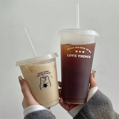 Kawaii Water Bottle For Coffee Juice Tea Cute Tumbler Plastic Cups With Straw Lid Portable Reusable