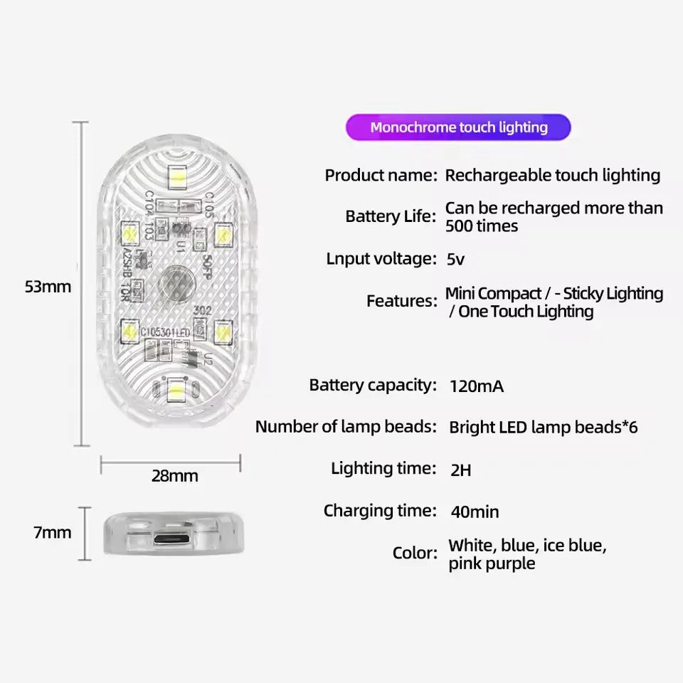 USB Charging LED Touch Light | Mini Wireless Car Interior Lamp for Trunk and Roof additional angle
