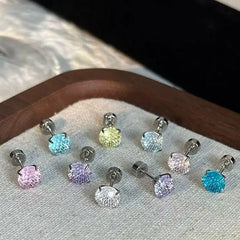 Crystal Stud Earrings Faceted Multicolor Stainless Steel Screw Back Tarnish Resistant Piercing Jewel