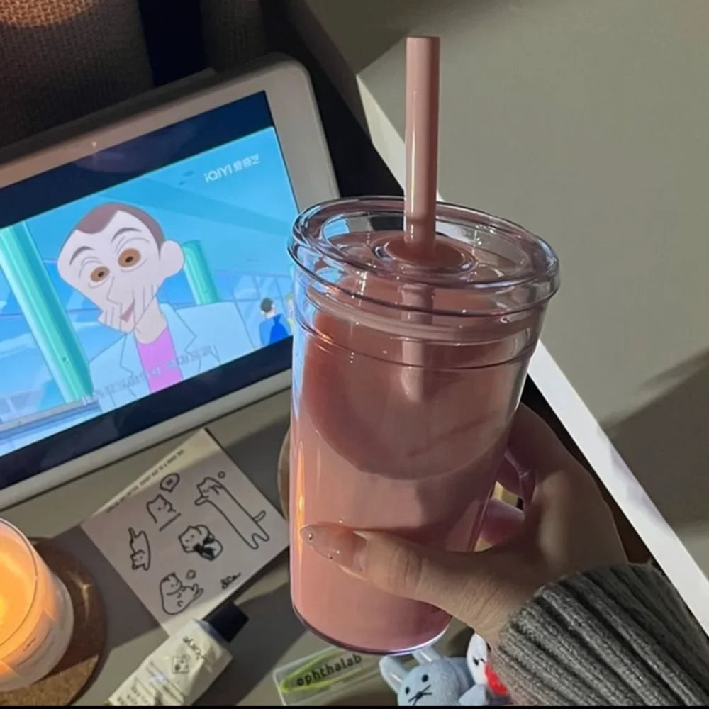 Star Korean Style 450ML Summer High-value Milk Straw Plastic Cup Transparent Multi-co lifestyle view