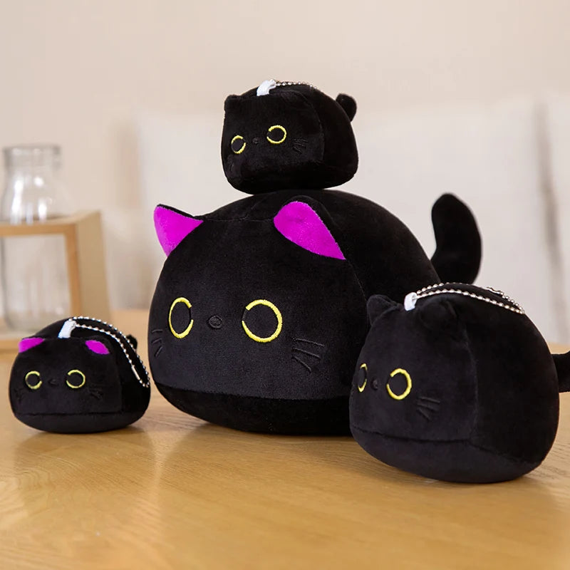 9/15/25CM Small Cuddly Black Cat Plush Doll Cartoon Stuffed Round Ball Cat Plushie Gi alternate view