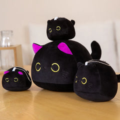9/15/25CM Small Cuddly Black Cat Plush Doll Cartoon Stuffed Round Ball Cat Plushie Gi alternate view