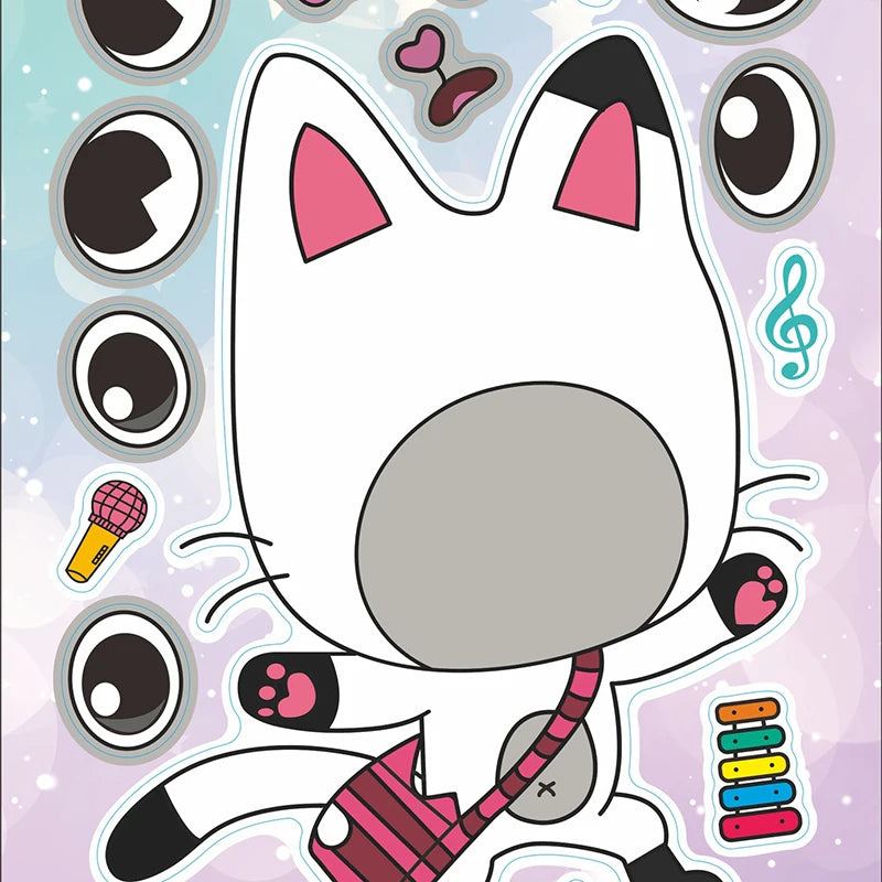 Gabby's Dollhouse Make A Face Puzzle Stickers | 6 Sheets DIY Cartoon Sticker Set additional angle