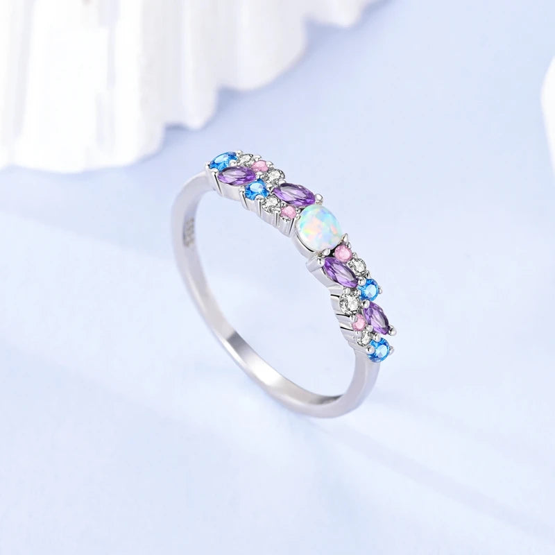 LAZA 925 Sterling Silver Colorful Rings Sparking Zirconium Bowknot Moon Sun Original R close-up view