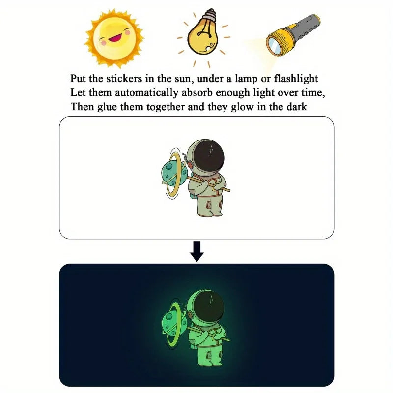3PCS Luminous Astronaut Star Moon Switch Stickers | Glowing Wall Decals for Bedroom additional angle