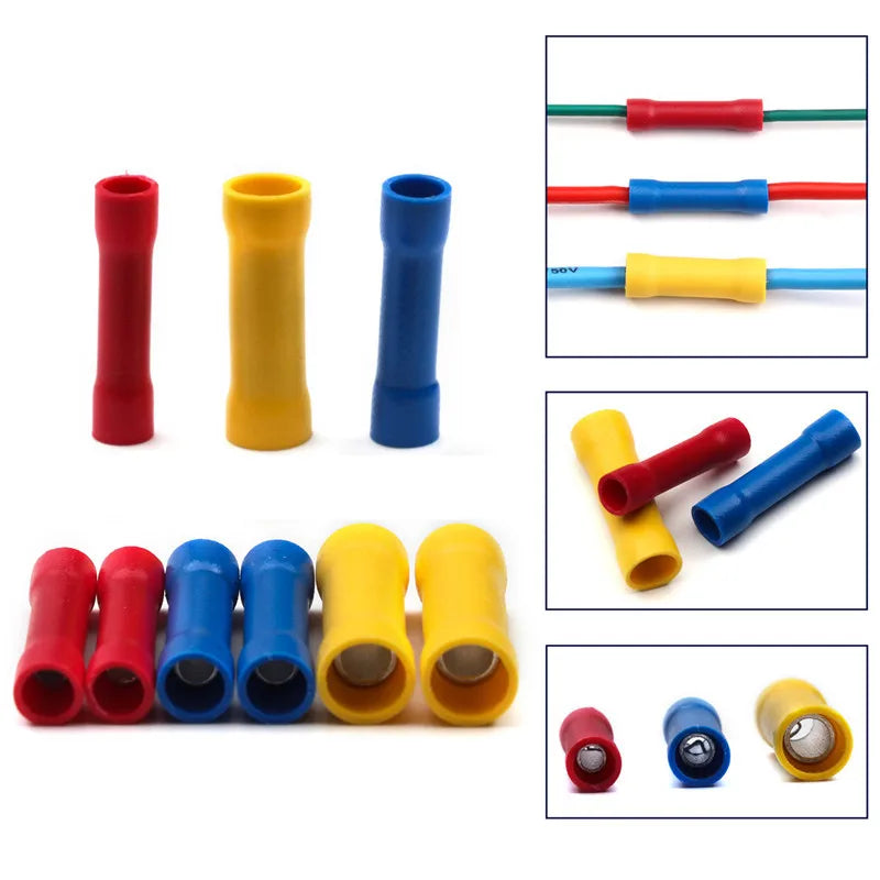 10/50/100 Pcs Straight Butt Wire Terminals Splice Insulated Crimp PVC Copper Tube Ele lifestyle view