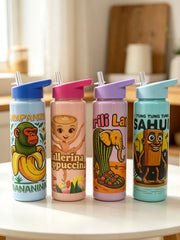 1 Piece 750ml (26 fl oz) Cartoon Printed Straw Cup, Summer Plastic Water Bottle, BPA Free, Portable
