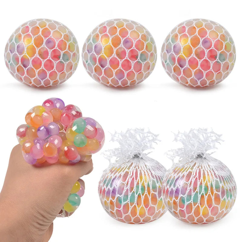 Rainbow Bead Stress Ball Squishy Balls Fidget for Adults Stress Relief Sensory Sticky Balls Squeeze