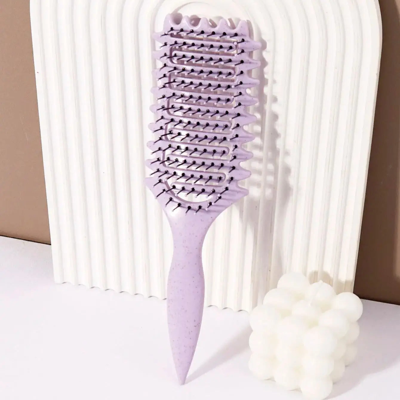 Curling Styling Brush - Hollow Massage Comb, Nylon Mane, ABS Plastic Handle, Comfortab close-up view