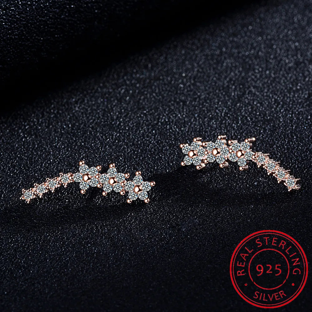 925 Silver Moissanite Climber Earrings | 7 Star Crawler Stud Ear Cuff detail view