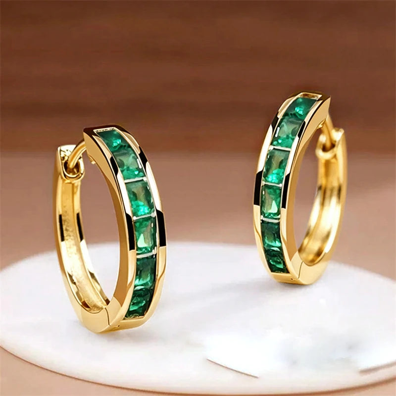Huitan Hoop Earrings with Princess Cubic Zirconia Exquisite Ear Circle Earrings for W lifestyle view