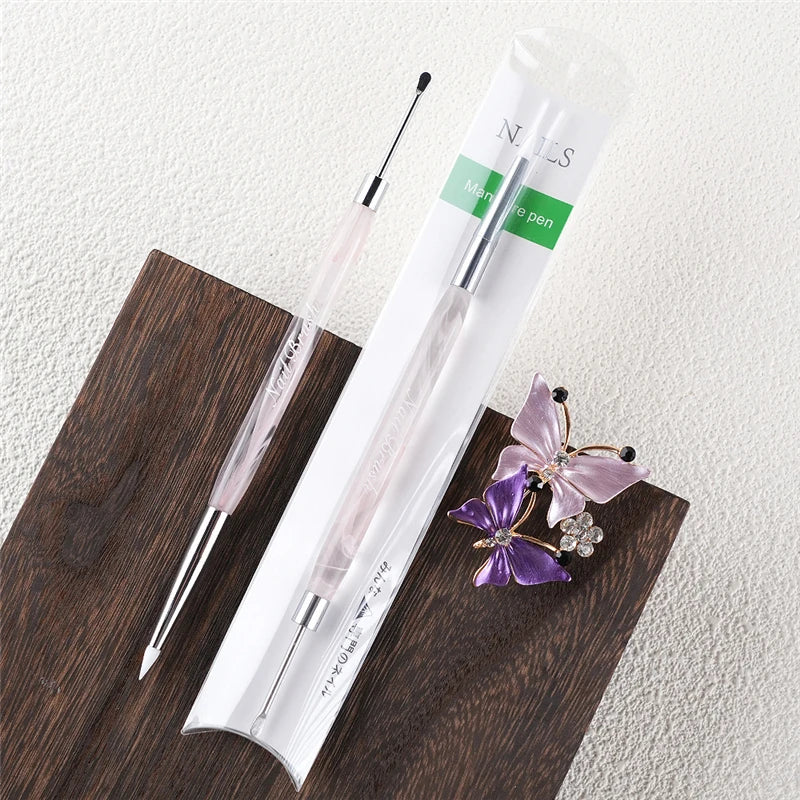 1/2Pcs Double Head Nail Art Brush Silicone Spatula Poly Nail Gel Pen Manicure Tip Ext lifestyle view