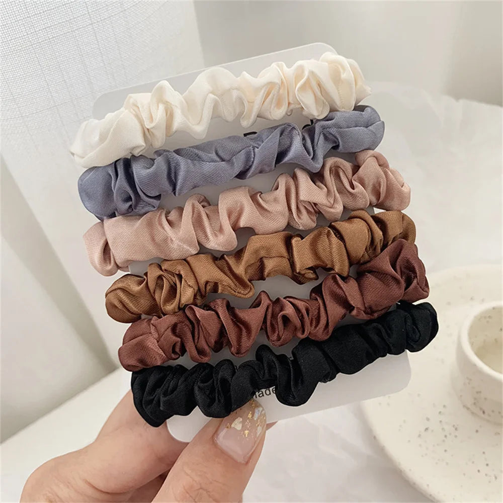 5/6pcs Simple Solid Color Elastics Hair Ties for Women Thick Hair Soft No hurt Hair Po close-up view