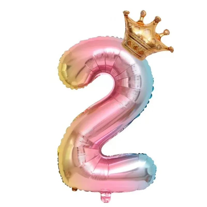 32inch Rainbow Crown Number Foil Balloon Birthday additional angle