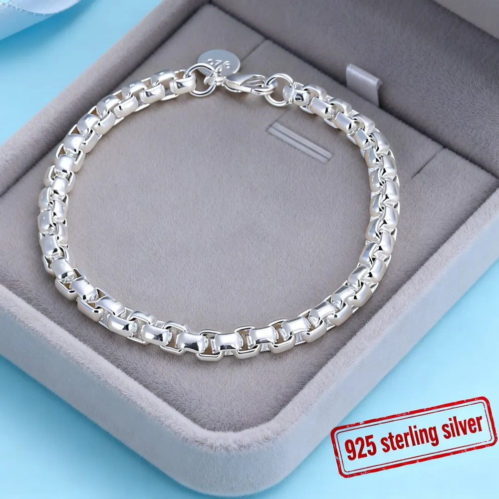 Noble Nice 925 Sterling Silver Geometric 4MM Chain Bracelets for Women Wedding Party Christmas Gifts