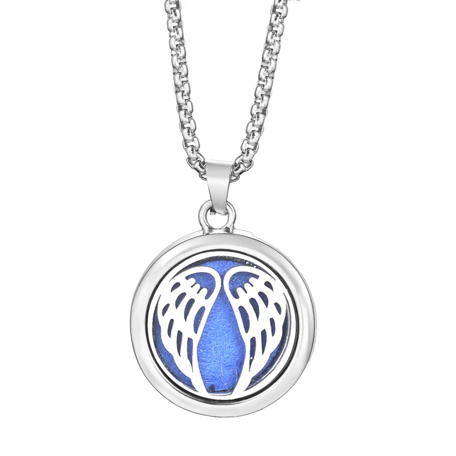 20mm Pattern Insert Perfume Pad Locket Necklace | Stainless Steel Aromatherapy Pendant detail view