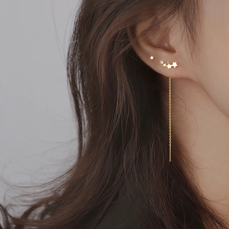 EVISPOL New Design Star Long Tassel Earrings for Women Fashion CZ Dangle Stud Earring Catilage Helix
