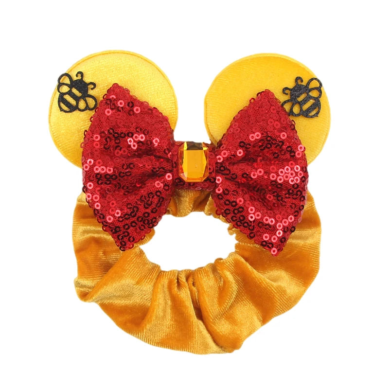 Women Ears Hair Scrunchies Velvet Hairbands For Girls Sequins Bows Headband Women Trip close-up view