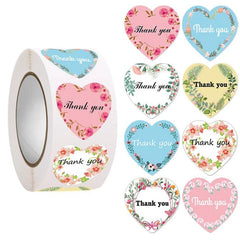 Heart Thank You Stickers | Floral Decorative Sealing Stickers for Wedding Gift Packagi close-up view