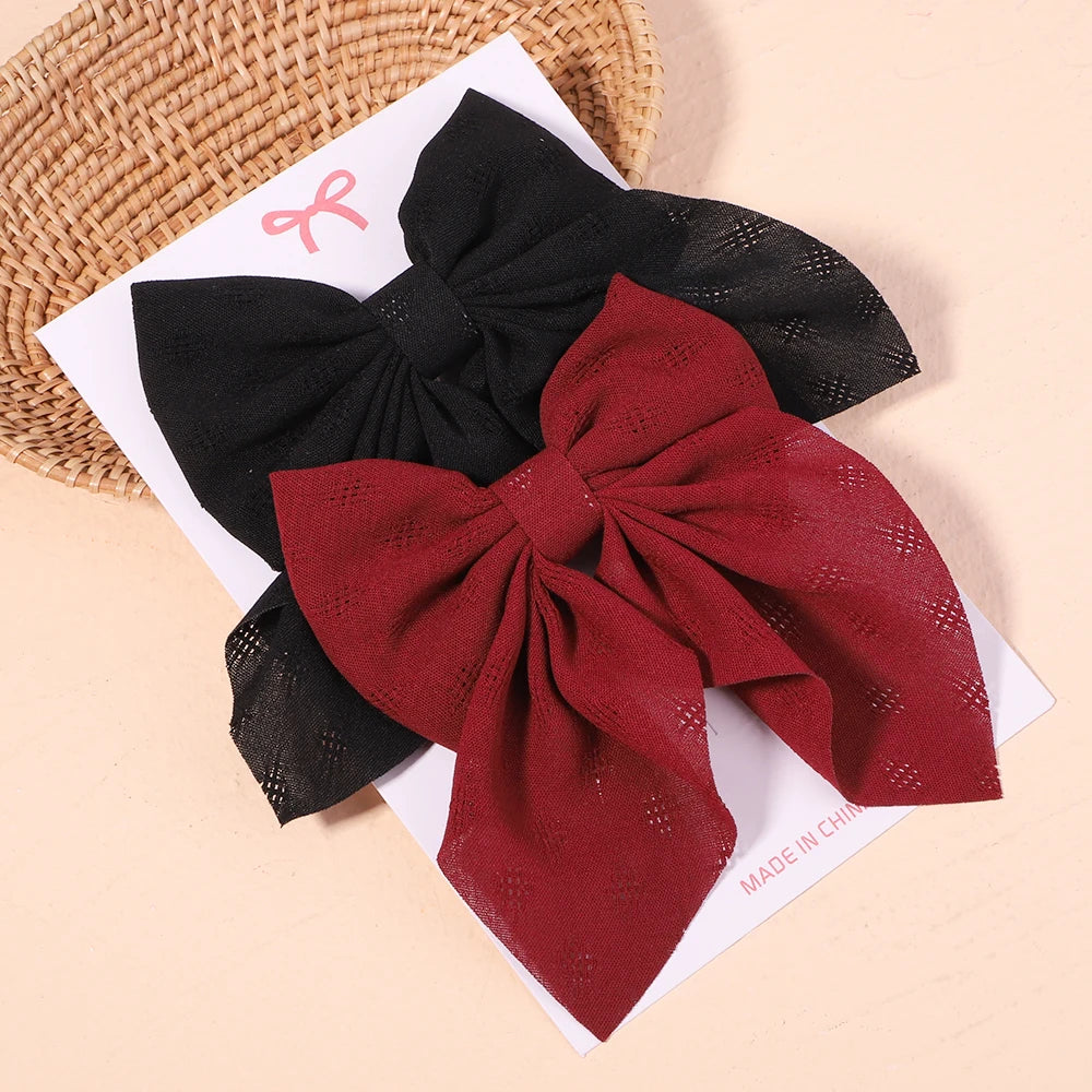 2Pcs/set Sweet Solid Bowknot Hair Clips for Women Girls Print Bows Hairpins Barrettes Duckbill Clip Headwear Hair Accessories