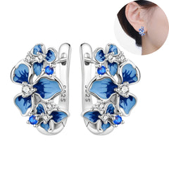 Orstarry Original 925 Sterling Silver Blue Iris Flower Earrings Women Hoop Earring Anniversary Jewel