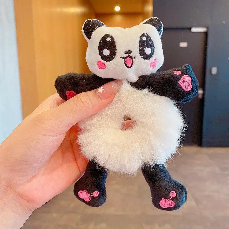 1pcs Hair Circle Girl Frog Plush Green Hair Circle Bun Cute Funny Hair Band Elastic Sc close-up view