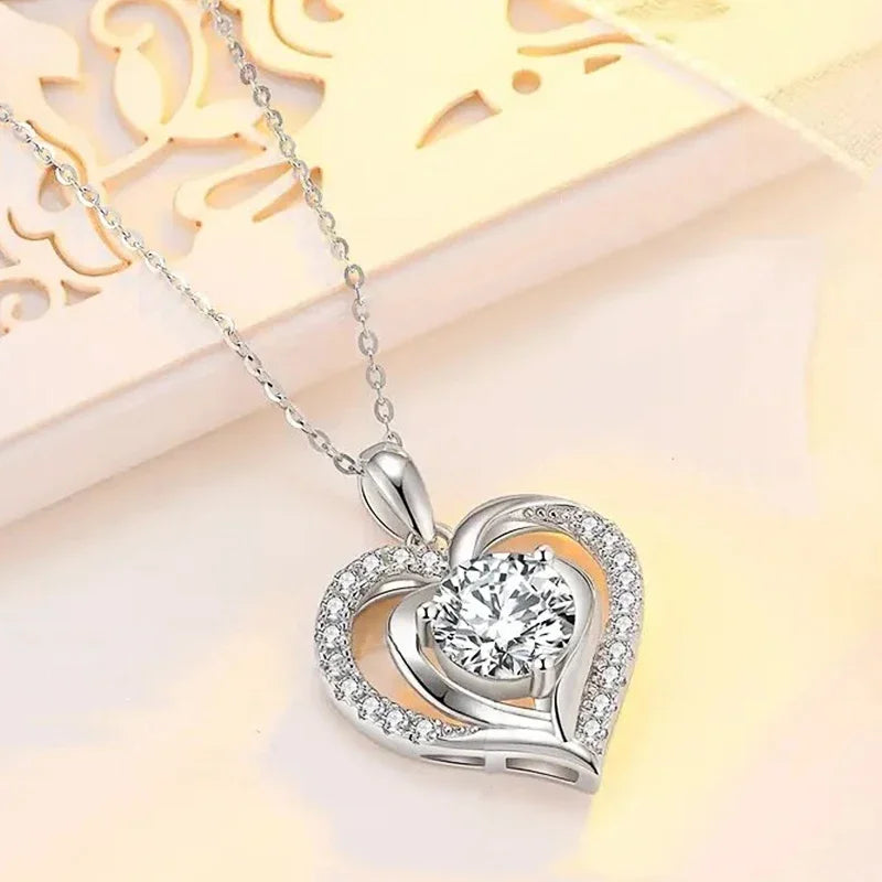 Huitan Delicate Heart Pendant Necklace for Women Luxury Bright Cubic Zirconia Neck Ac alternate view